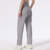 Nude high-waisted casual sports straight-leg trousers