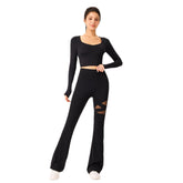 Hollow breathable high-waisted hip lift slimming yoga sports bell-bottoms