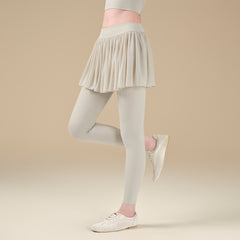 Fake two high-waisted stretch mesh yoga trousers