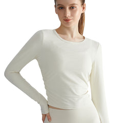 Quick-drying, Breathable, Thin crewneck, Side pleats, Slim fit, Long sleeves