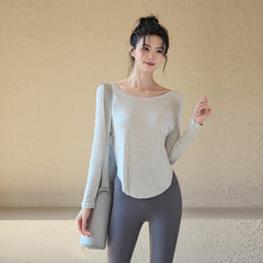 Off-the-shoulder loose yoga top