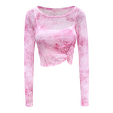Smudged mesh with twisted long sleeves
