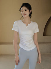 Solid color yoga short sleeve t-shirt with chest pads