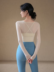 Sexy mesh long sleeves with chest pads