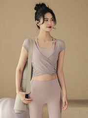 Mesh breathable sports bra blouse two-piece set