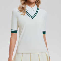 Collegiate fake two high-elastic slim-fitting tennis tops