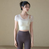 Sexy cut-out mesh looks slim and breathable short sleeves
