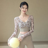 With chest pad lace fake two pieces slimming long sleeves