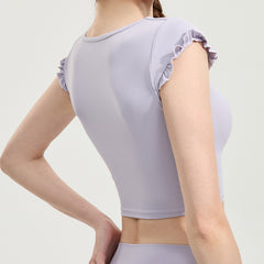 Square collar and ruffle sleeves fixed cup short sleeves