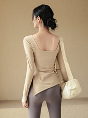Drawstring yoga long sleeves with chest pads