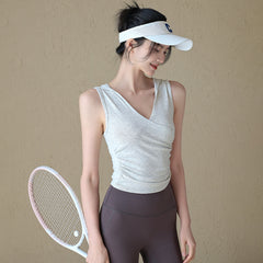 Hooded V-neck, Sleeveless casual running, Sports fitness vest, T-shirt, Smock, Short sleeves