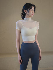 Sexy mesh strap chest pad sports t-shirt short sleeves