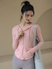 Zippered cardigan slim fit hooded yoga jacket