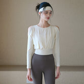 Waist slimming sexy off-the-shoulder fitness top
