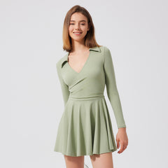 Nude, Breathable, Anti-walking fake, Two pieces of running, Sports, Fitness, Long-sleeved badminton tennis skirt
