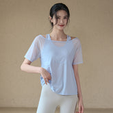 Loose breathable mesh quick-drying fake two pieces of short sleeves