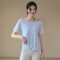 Loose breathable mesh quick-drying fake two pieces of short sleeves