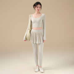 Fake two high-waisted stretch mesh yoga trousers