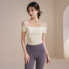 One shoulder strap yoga short sleeves