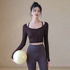 Fake two slim ribbed sports long sleeves