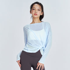 Slit yoga long-sleeved slub gauze smock