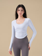 Pleated slimming sports long-sleeved T-shirt