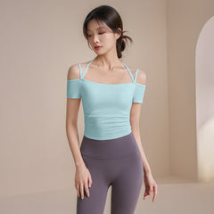 One shoulder strap yoga short sleeves