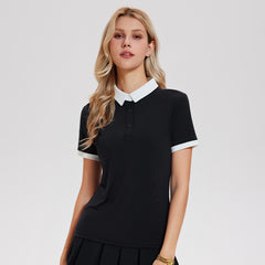 Collegiate light luxury contrast lapel short-sleeved T-shirt