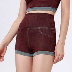 Imitation denim nude fast-drying high-waisted hip lifting slimming sports fitness shorts
