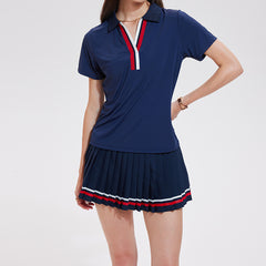 Anti-shine pleated skirt quick-drying V-neck short-sleeved golf suit
