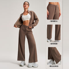 Drawstring straight high-rise versatile loose casual wide-leg pants