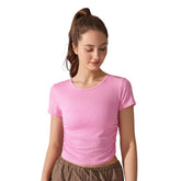 Ribbed side waist pleats slim short sleeves