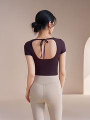Hollow beautiful back yoga short sleeves