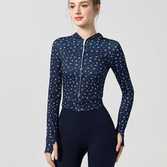 Short leopard print slimming hooded zip sports jacket