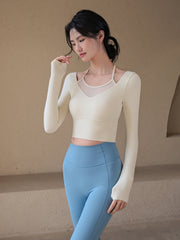 Fake two-piece sports long sleeves with chest pads