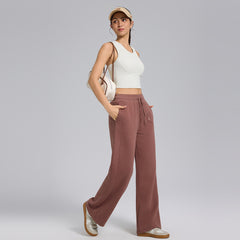 Autumn and winter high-waisted commuting versatility fleece sports wide-leg pants