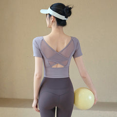 Sense of quality mesh cross beauty back short sleeves
