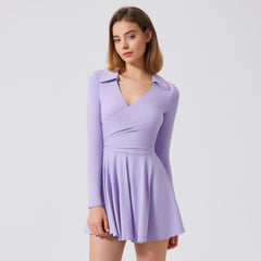Nude, Breathable, Anti-walking fake, Two pieces of running, Sports, Fitness, Long-sleeved badminton tennis skirt
