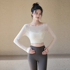 Fake two-piece mesh sports T-shirt