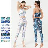 Printed quick-drying beauty back cropped leggings sports fitness set