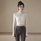 Mesh fake two pieces with chest pads and long sleeves