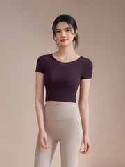 Hollow beautiful back yoga short sleeves