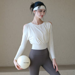 Waist slimming sexy off-the-shoulder fitness top