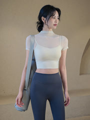 Sexy mesh strap chest pad sports t-shirt short sleeves