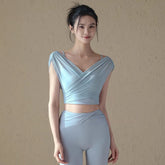 Fake two pieces of pure lust sexy mesh breathable sports short sleeves