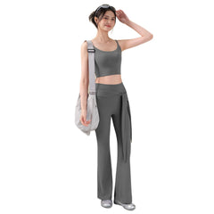 New high-elastic threaded bootcut pants personalized strap Pilates gym pants