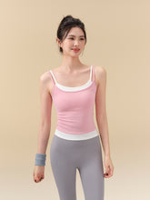 Color-block 2-in-1 Layered Yoga Tank Top with Double Shoulder Straps