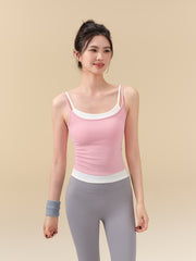 Color-block 2-in-1 Layered Yoga Tank Top with Double Shoulder Straps
