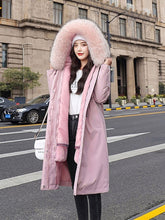 Parka Faux Fur Hooded Long Sleeve Drawstring Removable Long Coat