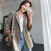 Plaid Double Breasted Full Sleeve Elegant Blazer